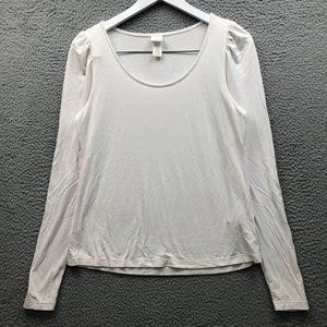 T-Shirt Women's Large L Long Sleeve Round Neck White